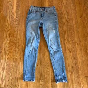 high waisted ankle jeggings light blue wash